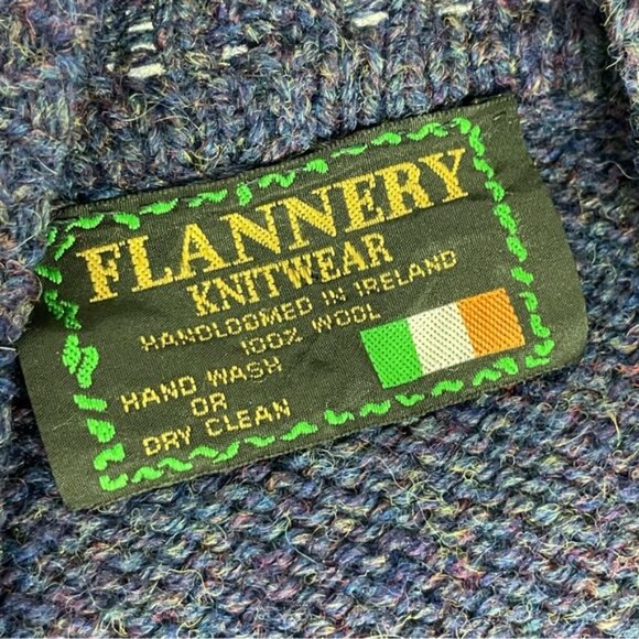 Vintage Flannery Blue‎ Ireland 100% Wool V-Neck Cardigan Sweater - Picture 9 of 11